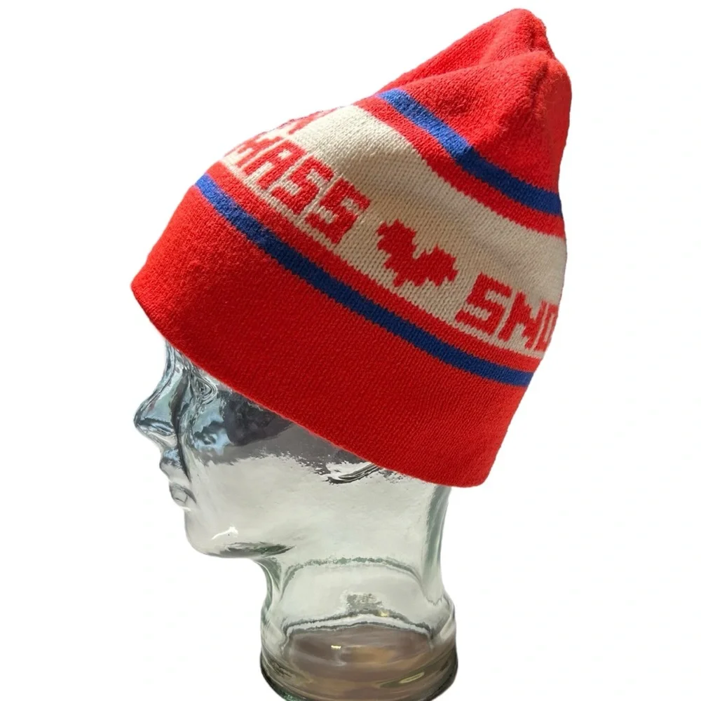 Vintage 80s Aspen Snowmass Ski Beanie Neon Orange Retro OS